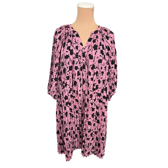 Good Hart Pink Black Floral Pleated Dress Womens M Artsy Romantic - Picture 1 of 4